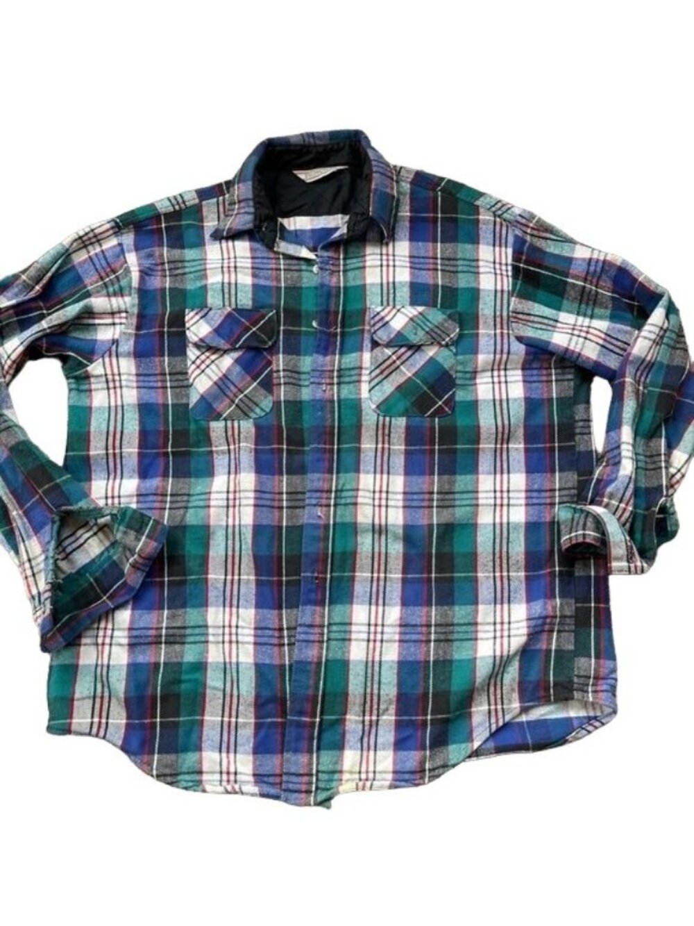 Field Stream Flannel Shirt Shacket Blue Green Plaid VTG Union USA Made Sz 2XL